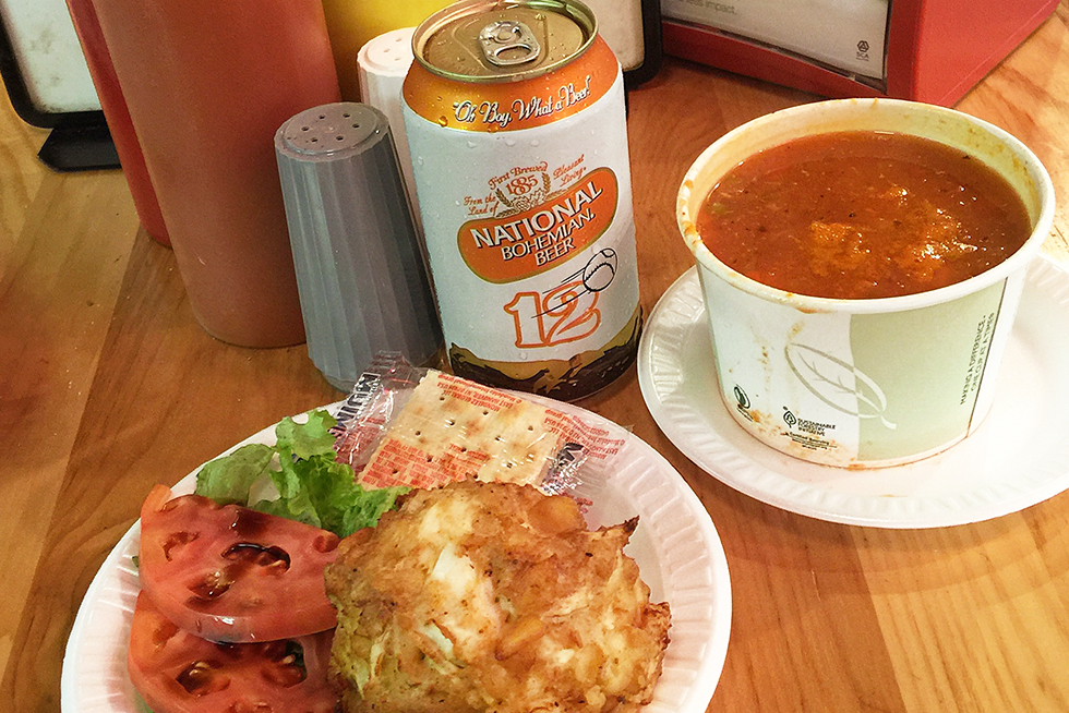 Crabcake and crab chowder at Faidley's | Baltimore, Maryland