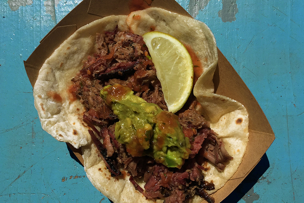 Brisket and guacamole taco from Valentina's Tex Mex BBQ | Austin, Texas