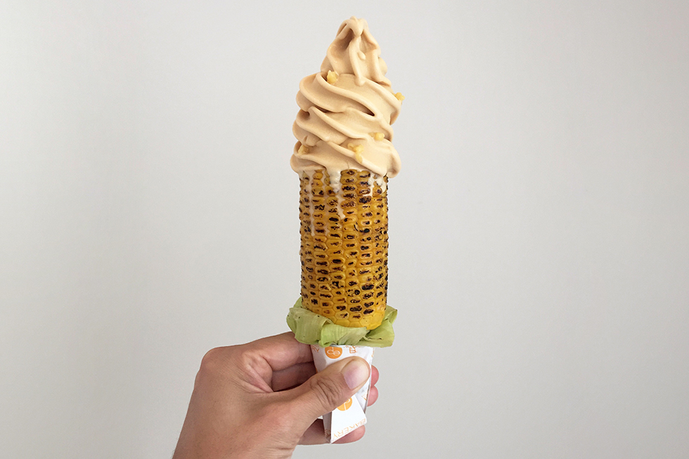 Corn ice cream on a grilled corn cob | Tokyo, Japan